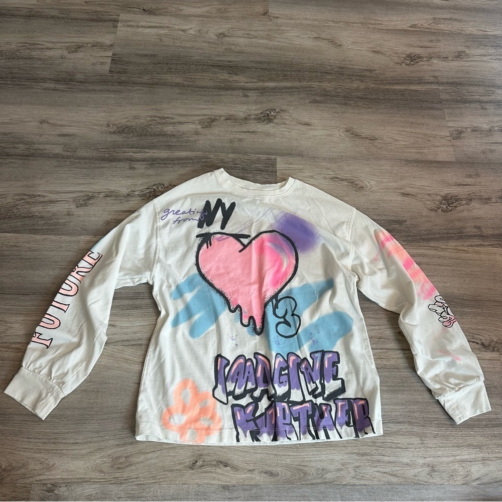 Zara Girls Graphic Heart Long Sleeve Shirt Size 11-12 - Picture 3 of 8